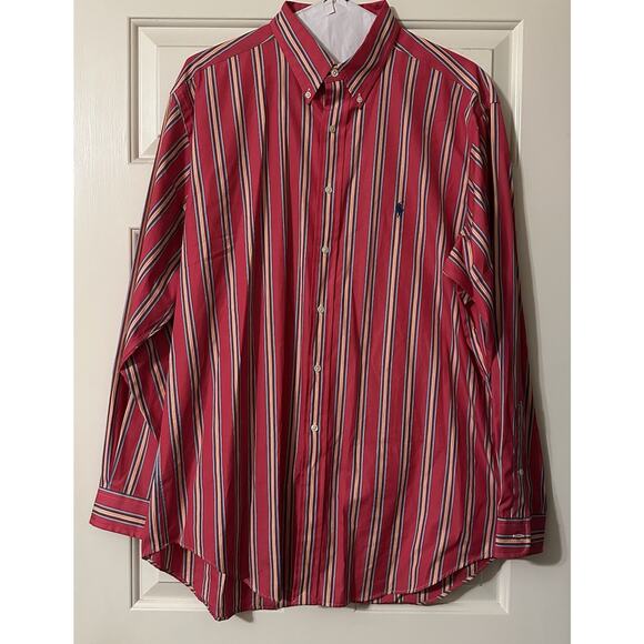 VTG Ralph Lauren Shirt Mens XL 17 Classic Fit Button Down Dark Pink & Stripes - Picture 1 of 6